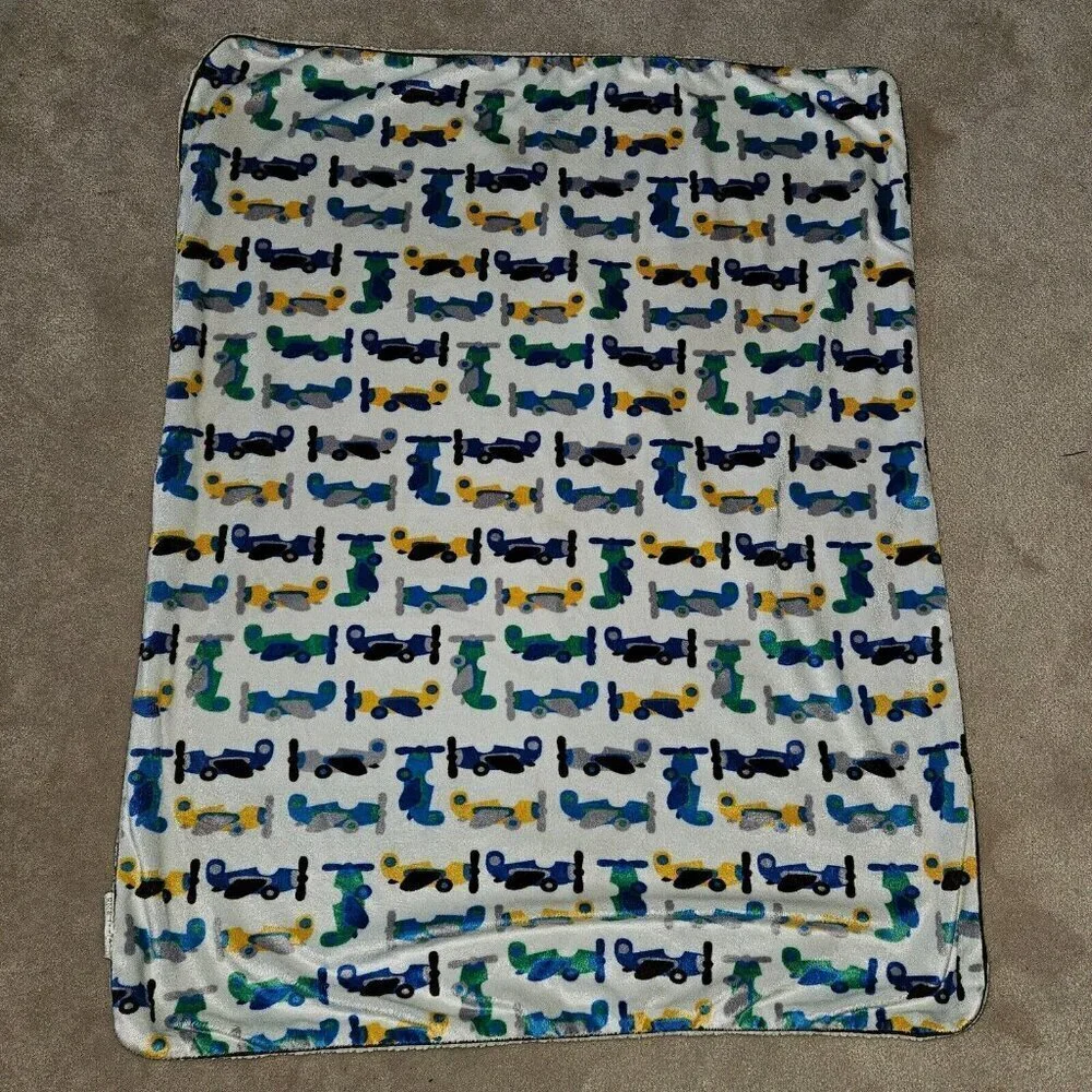 Airplane Fleece Baby Blanket 30x38 RN 119741 Blue Yellow Gray Green Black White